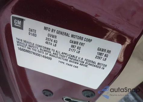 2003 Cadillac Cts Standard from USA, damaged, VIN 1G6DM57N930149499